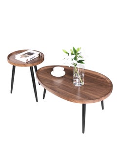 WISFOR Wood Nesting Coffee Table Wood Nesting Coffee Table Set of 2 Walnut End Tables Sofa Tables for Living Room Bedroom Hotel  - Image 3