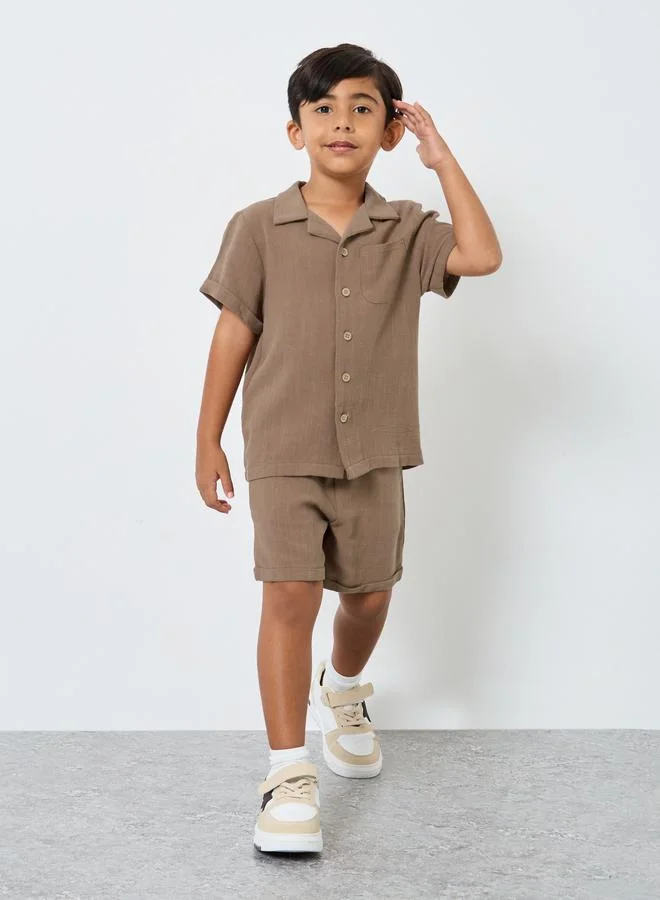 Styli Styli Linen Look Pocket Detail Shirt and Shorts Set
