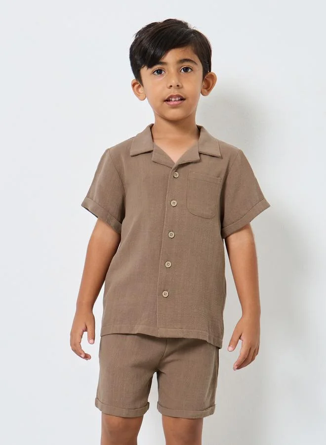 Styli Styli Linen Look Pocket Detail Shirt and Shorts Set