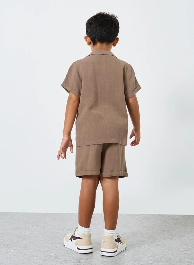 Styli Styli Linen Look Pocket Detail Shirt and Shorts Set