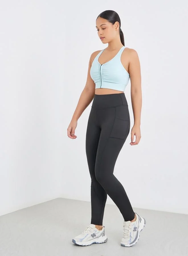 Styli Active Racerback Peep Front Zip Up Medium Support Sports Bra