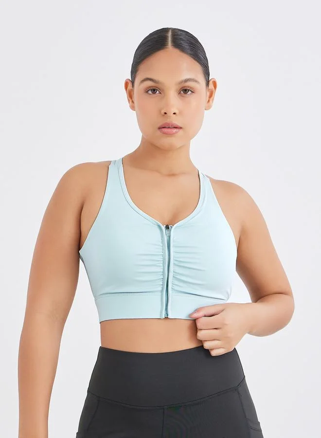 Styli Active Racerback Peep Front Zip Up Medium Support Sports Bra