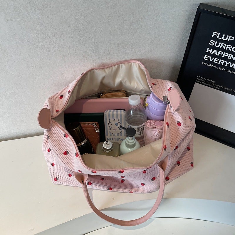 Women's Lightweight Corduroy Travel Tote with Strawberry Floral Print, 20-35L Shoulder Bag for Gym Yoga Shopping - Image 5