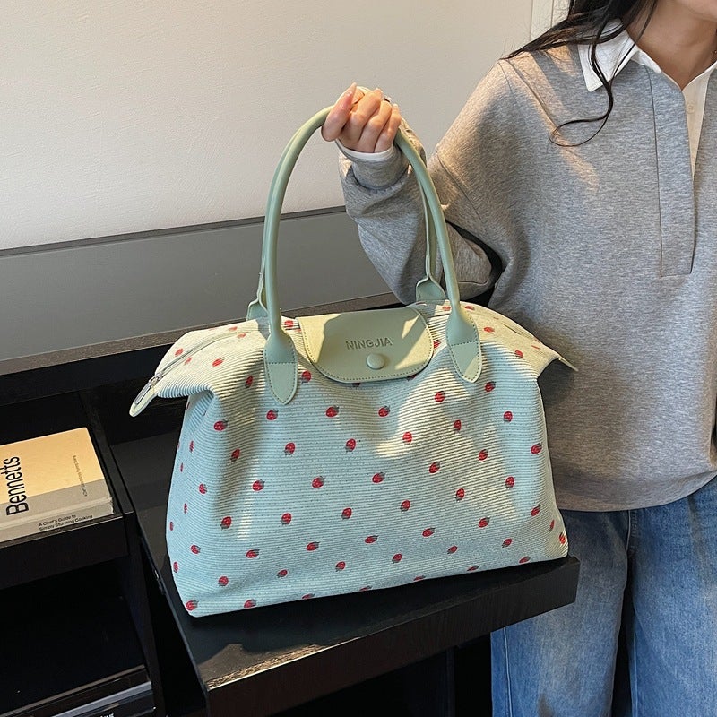 Women's Lightweight Corduroy Travel Tote with Strawberry Floral Print, 20-35L Shoulder Bag for Gym Yoga Shopping - Image 4