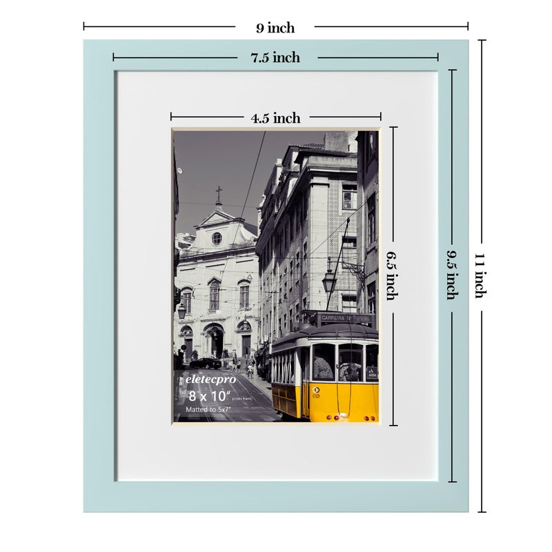 eletecpro 8x10 Picture Frames Set of 10  Picture Frame Collage Wall Decor Display 5x7 Photo with Mat or 8x10 Without Mat  Home Decor Gallery Frame for Table Top or Wall Mounting  Sky Blue - Image 3