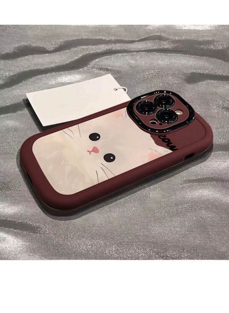 NIBEMINENT Cartoon Cat Protective TPU Case Cover For iPhone 14 Pro Max, Wine Red