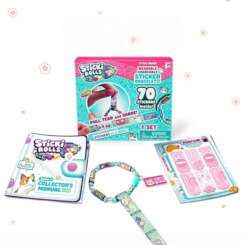 Sky Castle STICKI Rolls Sticki Bands - The Original Wearable Shareable Sticker Bracelet | Includes 70 Mini Stickers | 2 Mystery Reveal Sticki Rolls | Over 1000 Sticker Designs to Collect! (Series 1 Turquoise) - Image 1