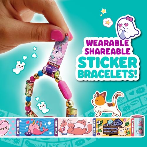 Sky Castle STICKI Rolls Sticki Bands - The Original Wearable Shareable Sticker Bracelet | Includes 70 Mini Stickers | 2 Mystery Reveal Sticki Rolls | Over 1000 Sticker Designs to Collect! (Series 1 Turquoise) - Image 3
