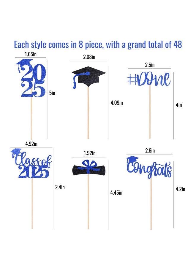 STARSIDE Graduation Cake Toppers,48 PACK Cupcake Toppers,Blue and Black Graduation Cake Decoration for 2025 Grad - Image 2