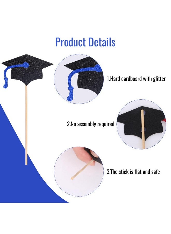 STARSIDE Graduation Cake Toppers,48 PACK Cupcake Toppers,Blue and Black Graduation Cake Decoration for 2025 Grad - Image 3