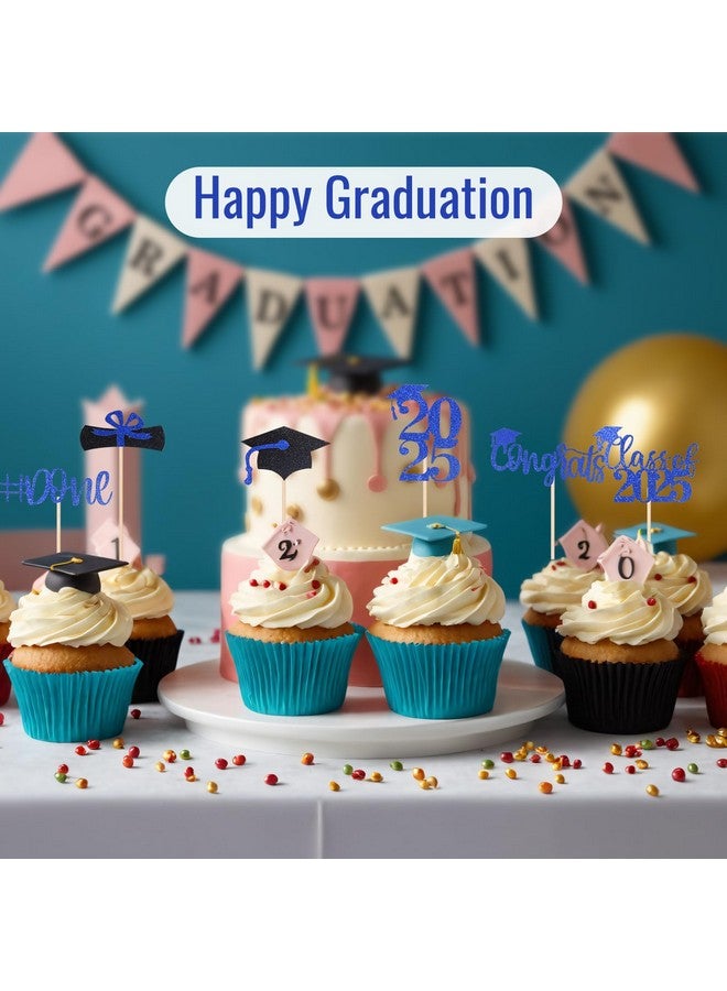 STARSIDE Graduation Cake Toppers,48 PACK Cupcake Toppers,Blue and Black Graduation Cake Decoration for 2025 Grad - Image 5