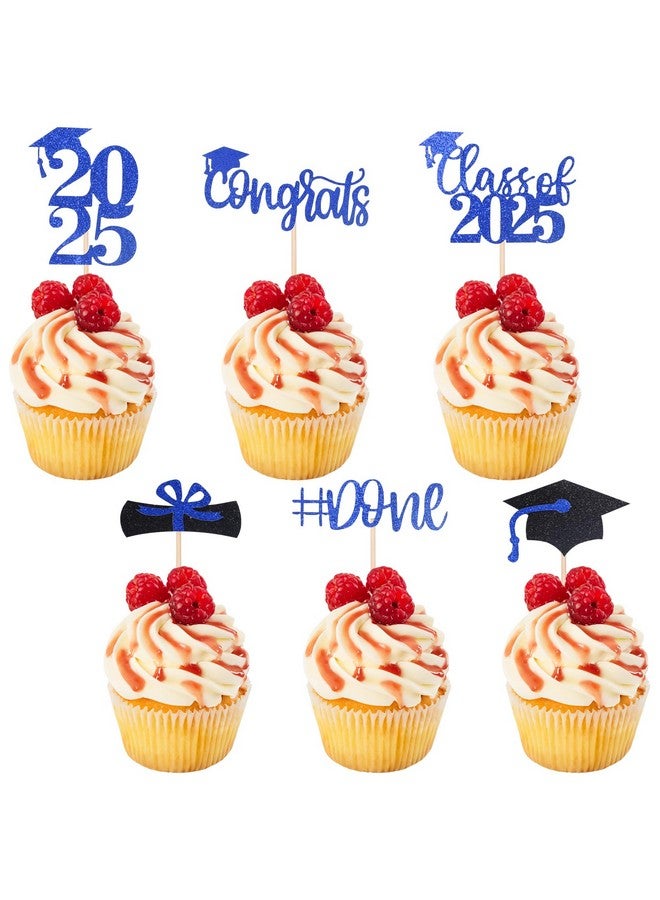 STARSIDE Graduation Cake Toppers,48 PACK Cupcake Toppers,Blue and Black Graduation Cake Decoration for 2025 Grad - Image 1