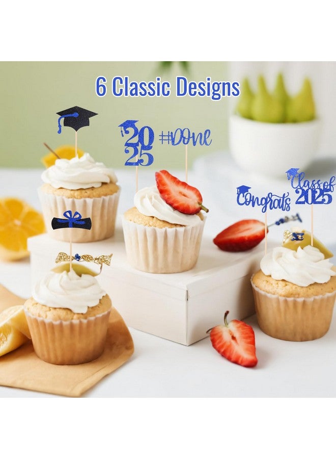 STARSIDE Graduation Cake Toppers,48 PACK Cupcake Toppers,Blue and Black Graduation Cake Decoration for 2025 Grad - Image 4