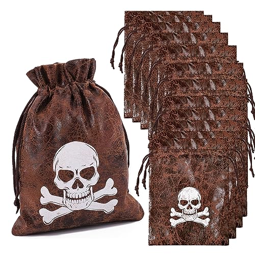 RICHNESS Pirate Goodie Bags 45 x 65 Inches Drawstring Faux Cow Skin Pirate Loot Bags for Pirate Party Favors Pack of 24 - Image 1