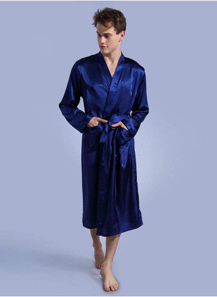 Joychic Solid Belted Night Robe Dark Blue  - Image 2