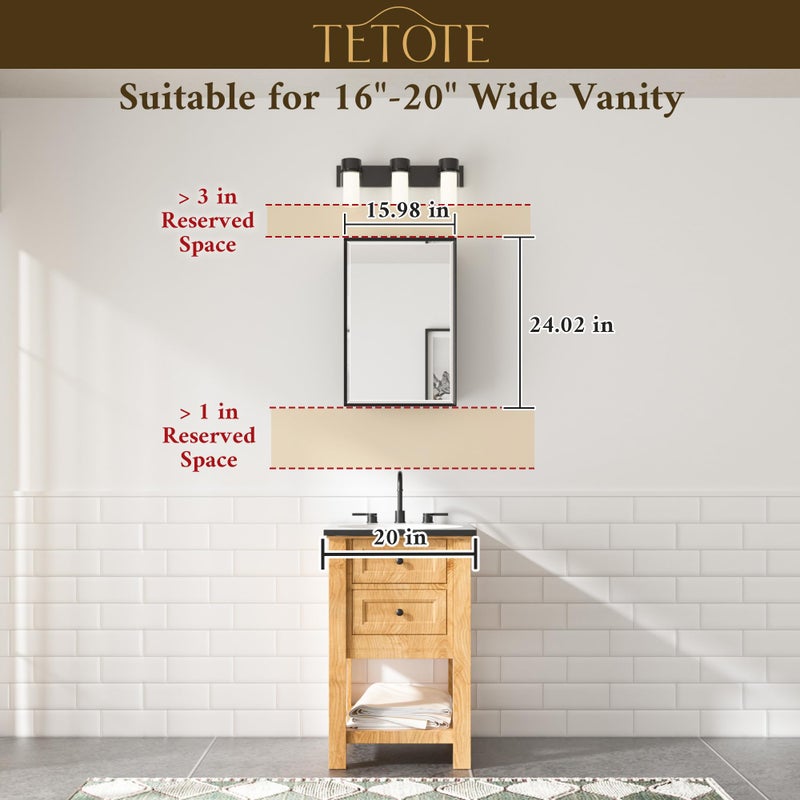 TETOTE 16" x 24" Medicine Cabinet with Beveled Mirror Black Framed Recessed Medicine Cabinet for Bathroom with Stepless Adjustable Shelves Wall-Mounted - Image 3