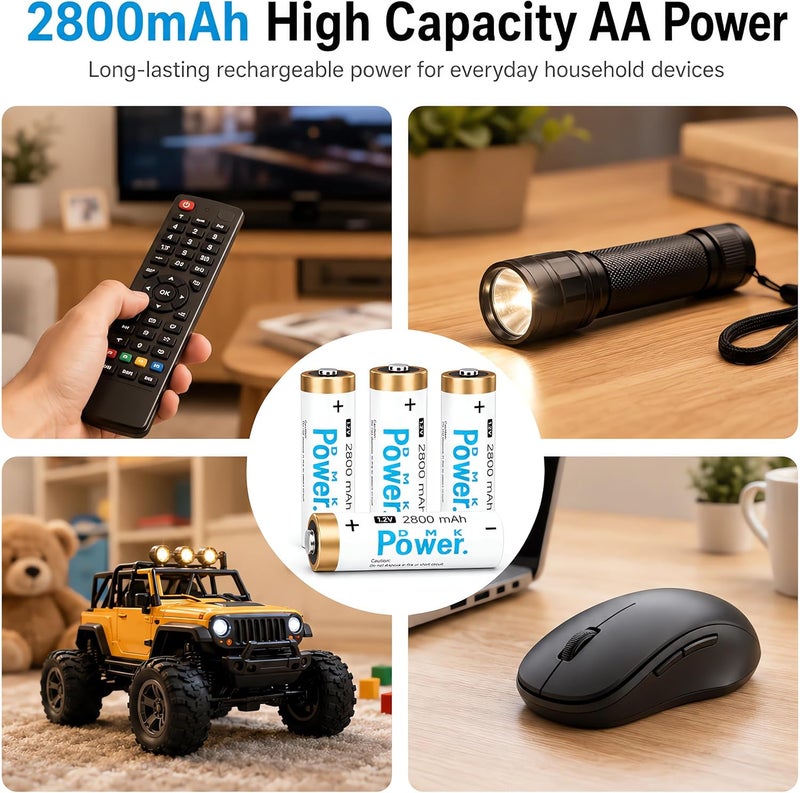 DMK Power Rechargeable AA Batteries,2800mAh High Capacity Batteries 1.2V NiMH Low Self Discharge - Image 3