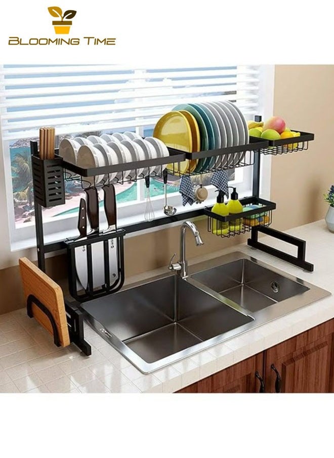 Stainless Steel Sink Rack, Dishwasher Drain Rack, Durable, Anti-Rust, Easy To Clean, Strong Load-Bearing Capacity, Multi-Layer Design, Space-Saving, Black