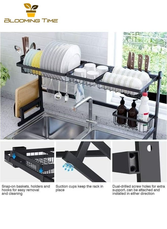 Stainless Steel Sink Rack, Dishwasher Drain Rack, Durable, Anti-Rust, Easy To Clean, Strong Load-Bearing Capacity, Multi-Layer Design, Space-Saving, Black