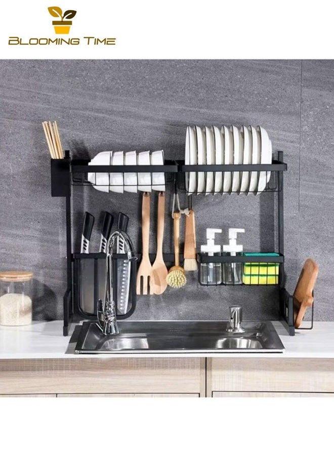Stainless Steel Sink Rack, Dishwasher Drain Rack, Durable, Anti-Rust, Easy To Clean, Strong Load-Bearing Capacity, Multi-Layer Design, Space-Saving, Black