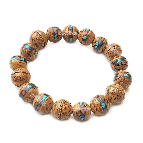 EDMIRIA Tibetan Mala Bodhi Seed Wrist Mala From Bodh Gaya Nepal Phoenix Eye Natural Bodhi Bracelets Buddha Beads Hand String Men Women Prayer Japa mala (Inlaid Indian Bodhi) - Image 1