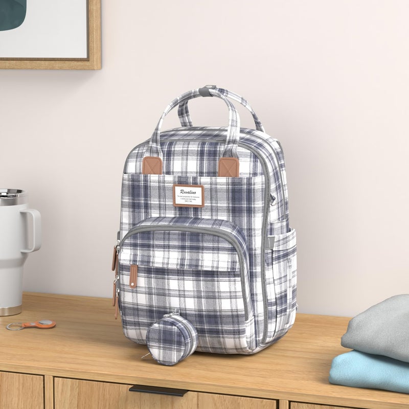 RUVALINO Diaper Bag Backpack - Multifunction Waterproof Travel Backpack, Maternity Baby Bag with Changing Pad & Stroller Ring & Pacifier Case - Travel Essentials & Baby Registry Search - Blue Plaid - Image 2