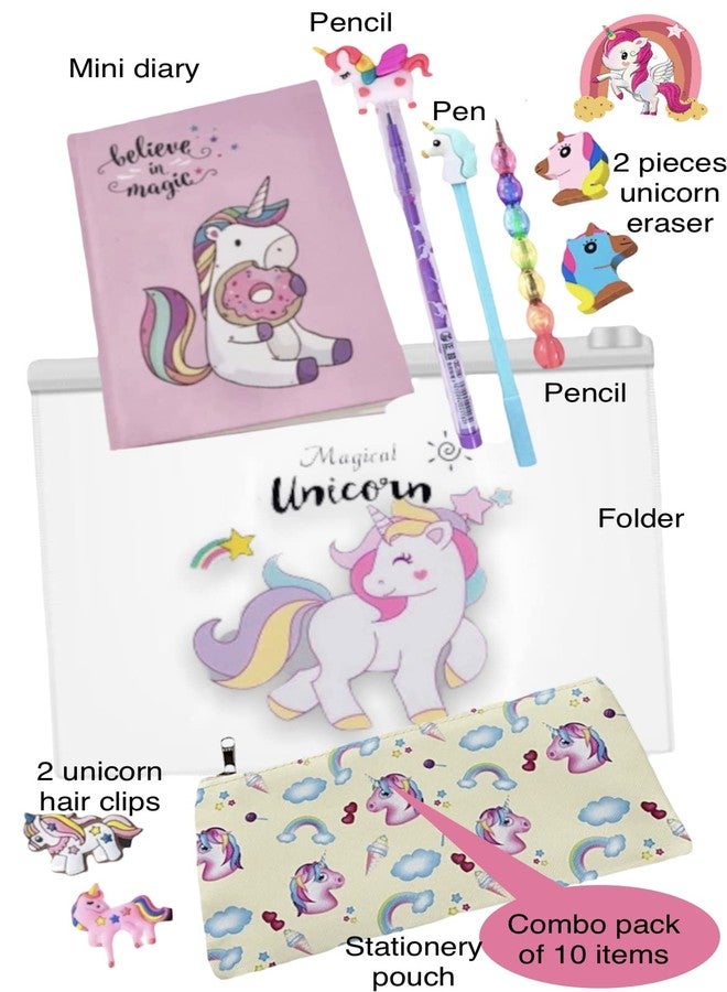 Le Delite Unicorn Diary Notebook secret journal combo for girls Kids, Stylish school stationary pencil pouch folder Pen, Pencil Box cute Eraser (small diary combo) - Image 2