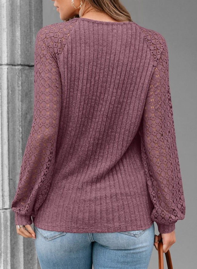 AUTOMET Women Long Sleeve Shirts Fall Lace Tops 2025 V Neck Sweaters Dressy Casual Business Winter Fashion Tunic Blouses, Wine, M - Image 4