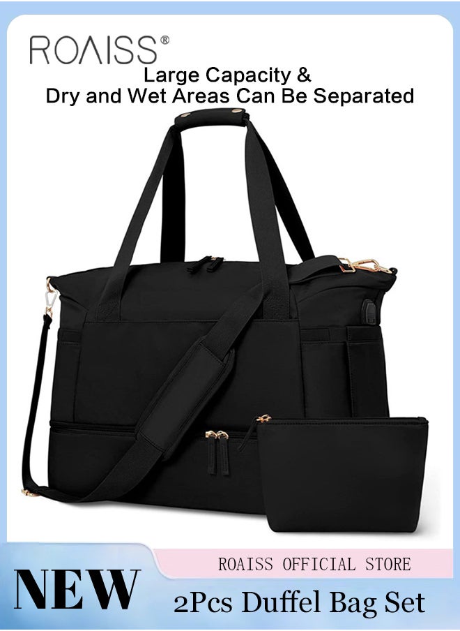 roaiss - Large Capacity Duffle Bag and a Small Zipper Pouch Bag Combination Set Unisex Multi-Functional Waterproof Shoulder Crossbody Bags Sets for Travel Business Trip or Gym Suitable for both Women and Men - Image 1