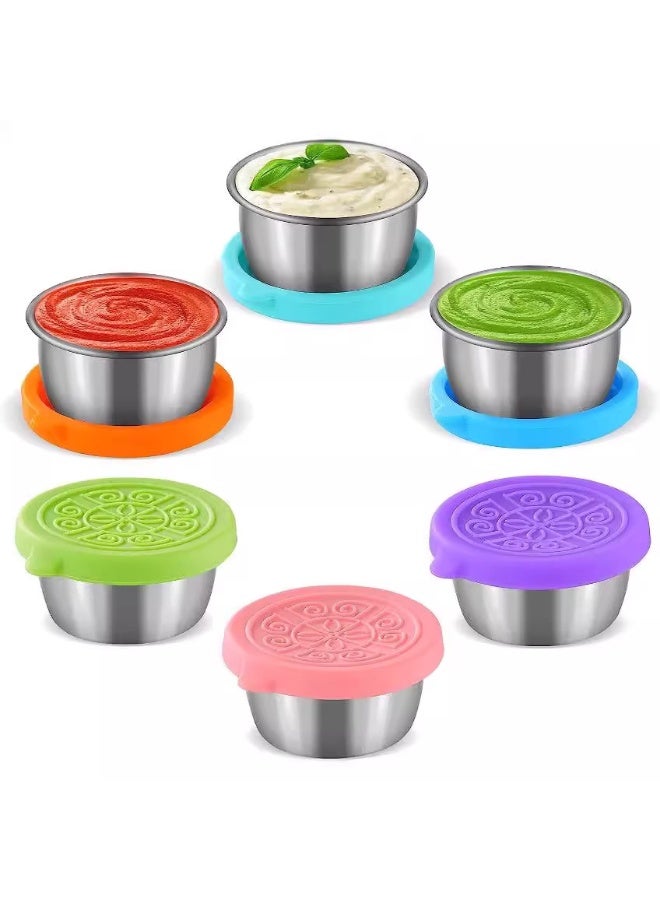 6pcs 40ml Salad Dressing Container to Go,Handy Leakproof Stainless Steel Meal Prep Containers Reusable,Sauce Containers for Lunch Box, Picnics, Travel, Office and Kitchen Storage - Image 1