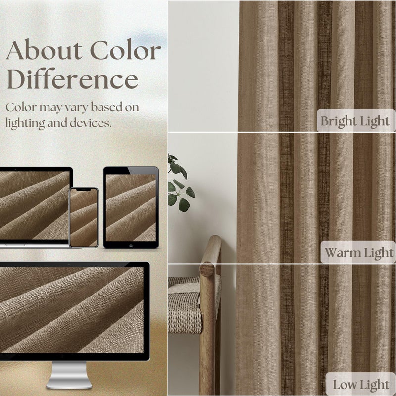 TWODRAPES Brown Pinch Pleated Linen Curtains 84 Inches Long 2 Panels Set Living Room Dining Pinch Pleat Back Tab Light Filtering Boho Farmhouse Bedroom Window Curtain Drapes 84 Inch Length Dutch Cocoa - Image 4