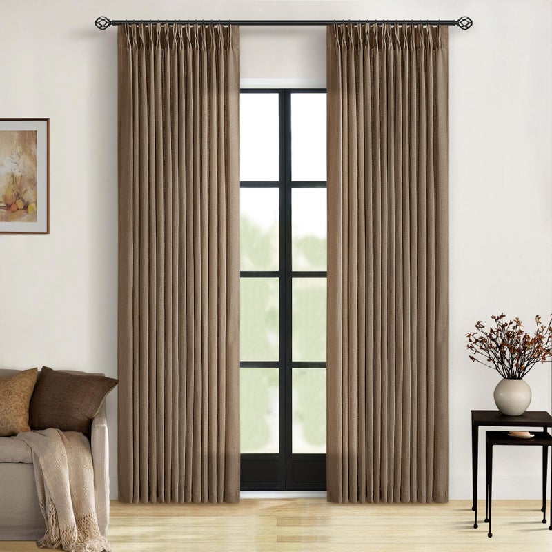 TWODRAPES Brown Pinch Pleated Linen Curtains 84 Inches Long 2 Panels Set Living Room Dining Pinch Pleat Back Tab Light Filtering Boho Farmhouse Bedroom Window Curtain Drapes 84 Inch Length Dutch Cocoa - Image 1