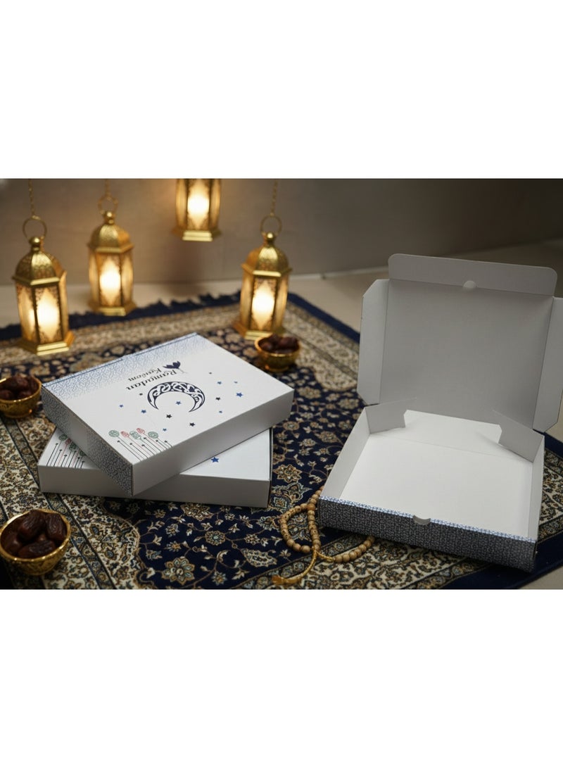 DUCKMARK Gift Boxes, White with Blue Crescent Moon Design, 31 x 24 cm, Set of 50 Packaging for Eid, Iftar Treats - Image 2