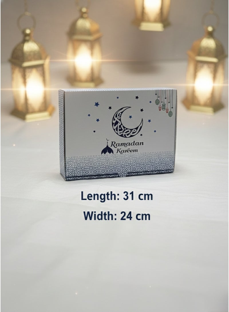 DUCKMARK Gift Boxes, White with Blue Crescent Moon Design, 31 x 24 cm, Set of 50 Packaging for Eid, Iftar Treats - Image 3