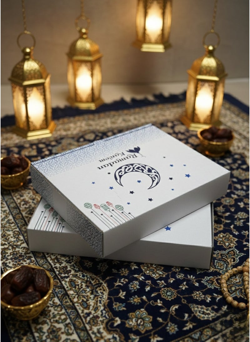 DUCKMARK Gift Boxes, White with Blue Crescent Moon Design, 31 x 24 cm, Set of 50 Packaging for Eid, Iftar Treats - Image 1