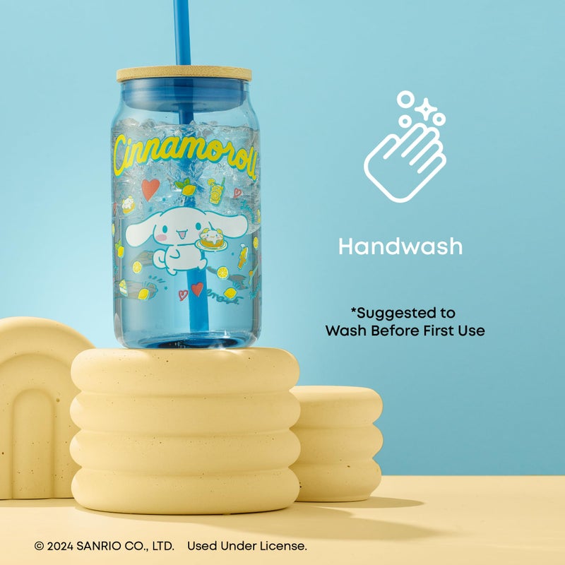 JoyJolt Sanrio Hello Kitty and Friends Favorite Flavor Glass Tumbler with Bamboo Lid and Straw, Leakproof 16oz Clear Soda Can Shaped Cup featuring Cinnamoroll, Hello Kitty Merch - Image 5