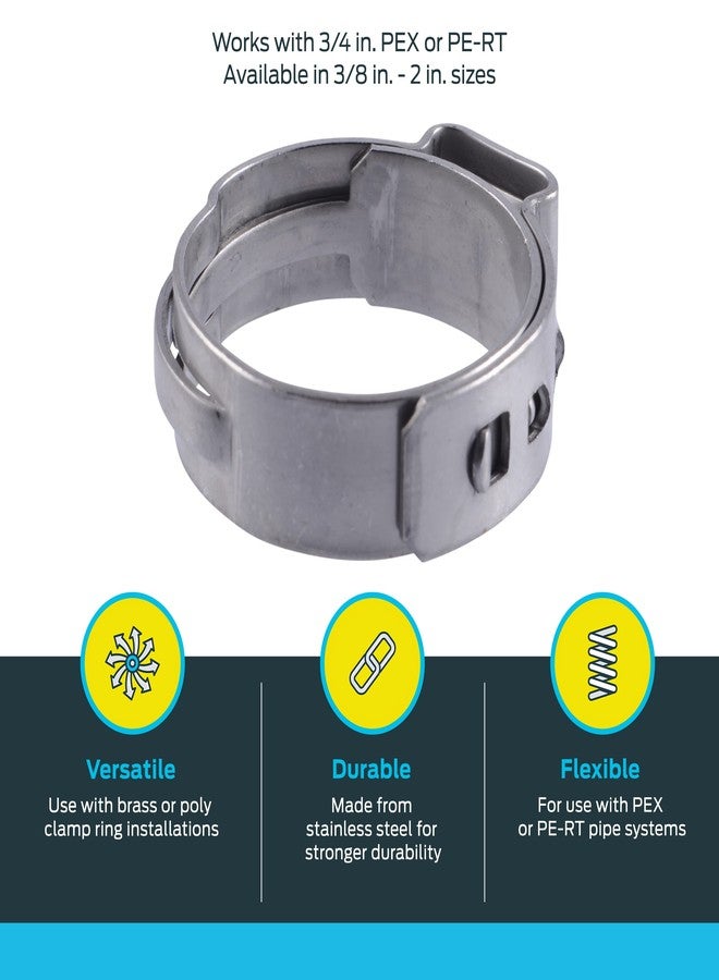 SharkBite 3/4 Inch Clamp Ring, Pack of 100, Stainless Steel Plumbing Fitting, PEX Pipe, PE-RT, UC955CP100 - Image 3