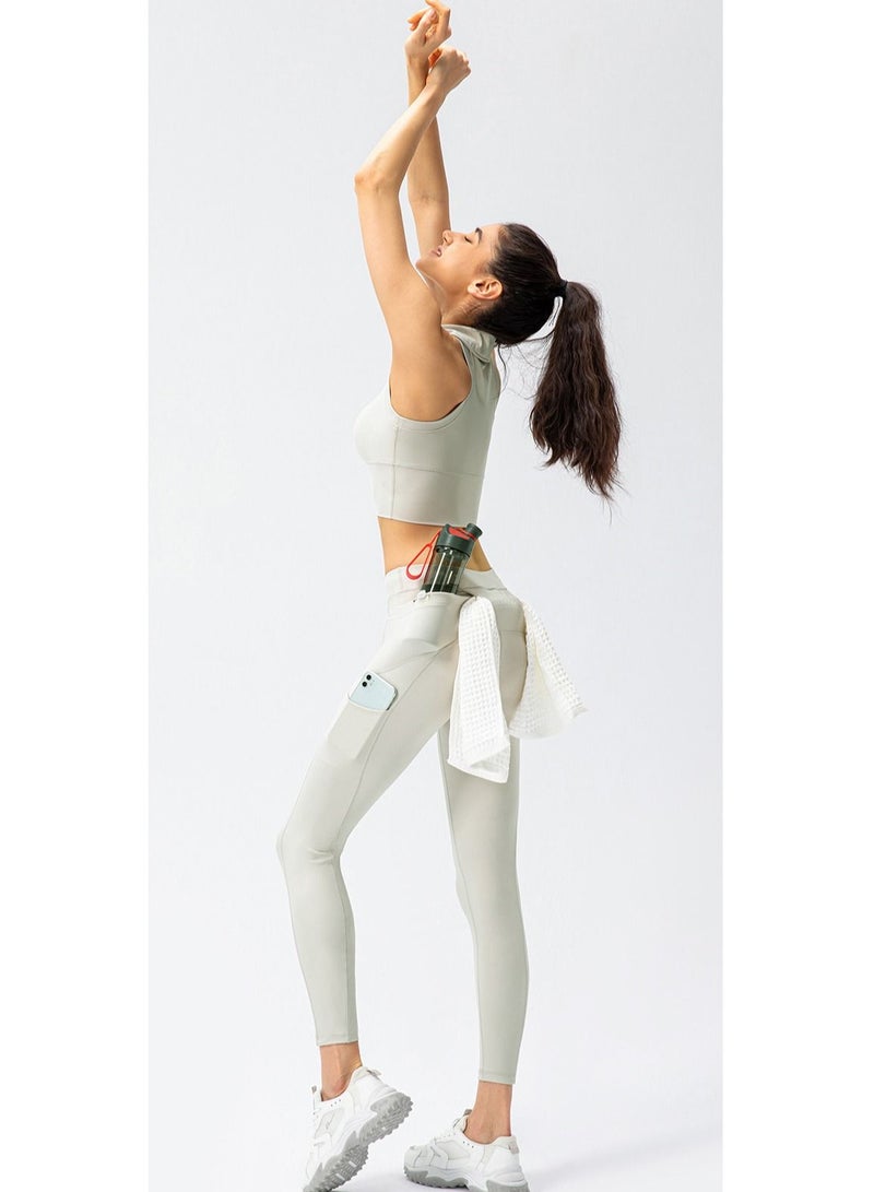 Loquat High rise and turndown collar vest fitness running tights yoga sport two suits.  - Image 2