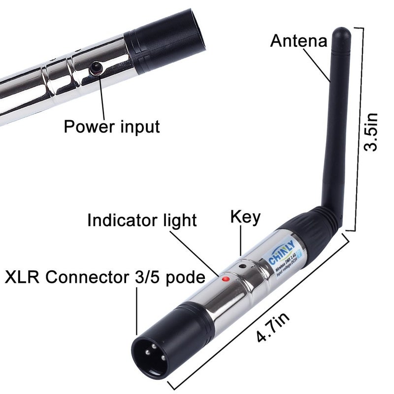 CHINLY تشينلي 8 قطع 2.4G DMX512 لاسلكي 1 مرسل ذكر و 7 مستقبلات أنثوية للتحكم في إضاءة المسرح PAR للحفلات - Image 3