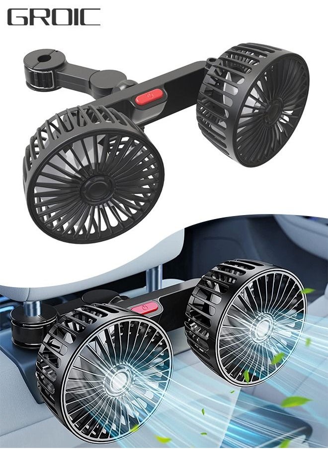 GROIC Cooling Car Fan, USB Powered Automobile Cooling Fan for Car Backseat, Headrest 360 Degree Rotatable Dual Head Speed Rear Seat Air Fan 3 Speed Strong Wind Rear Seat Air Circulation Fan  - Image 1