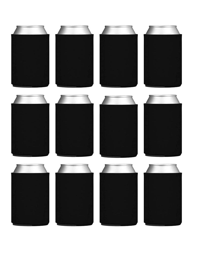 Y&D Blank Can Coolers Sleeves, Soft Insulated Cooler HTV Friendly Plain Black Sleeve for Soda, and Water Bottles, Blanks Wedding Favors Gifts(14-Pack)  - Image 1
