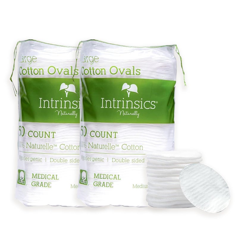 Intrinsics Premium 3â€ Large Cotton Rounds 2 Pack (50 Each) â€“ Cotton Pads for Face & Makeup Removal | Lint Free Wipes for Cleansing & Exfoliation | Hypoallergenic Dual-Sided Cotton Rounds - Image 1