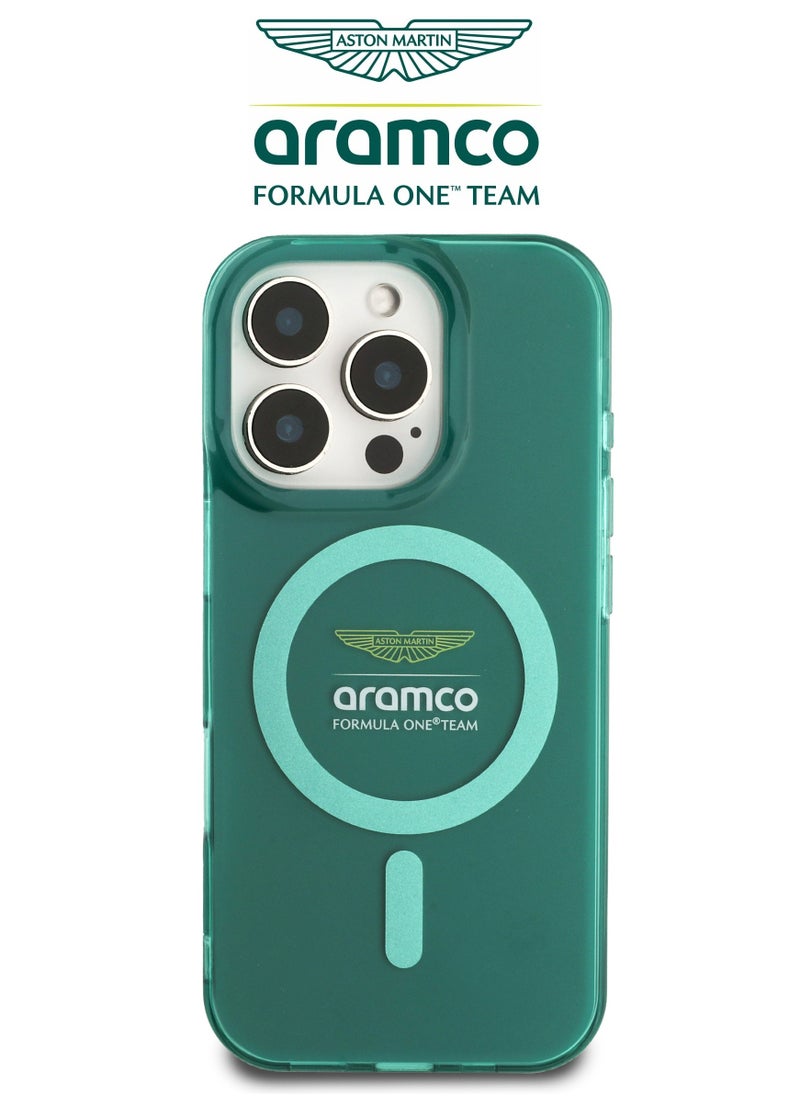 CG MOBILE iPhone 16 Pro case with strong back protection for the mobile phone. iPhone 16 Pro mobile phone case made of strong and luxurious PC/TPU. iPhone 16 Pro cover with a luxurious French design. Original cover iphone 16 pro certified by the global brand Aston Martin (Aramco). Mobile iphone cover supports wireless charging MagSafe. Green  - Image 3