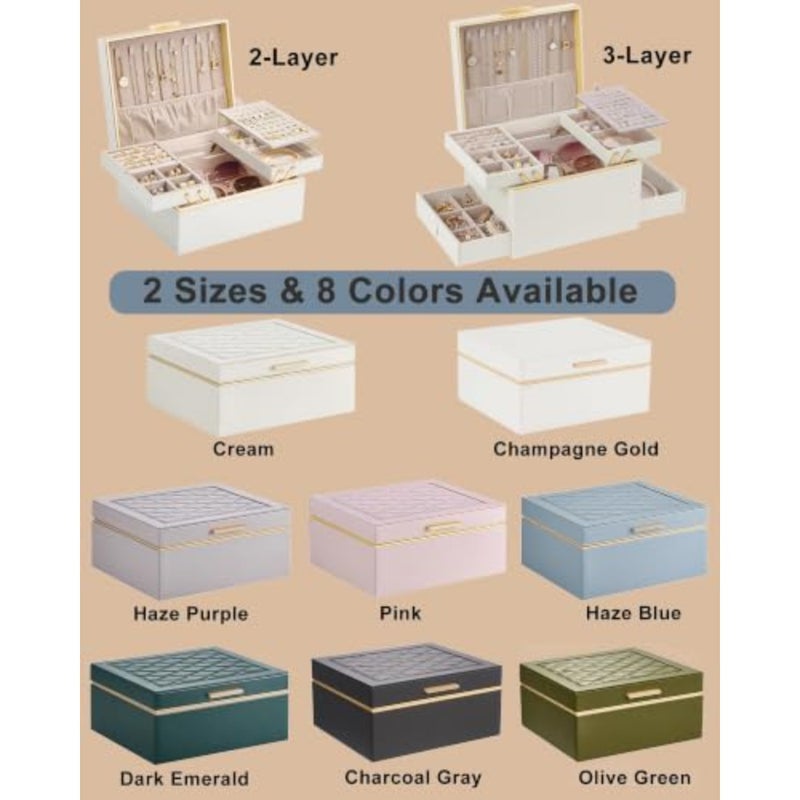 2-Layer Jewelry Box Organizer for Women, Large PU Leather Jewelry Case with Cloud Design, Foldable Retractable Storage for Necklaces Earrings Rings Bracelets - Image 3