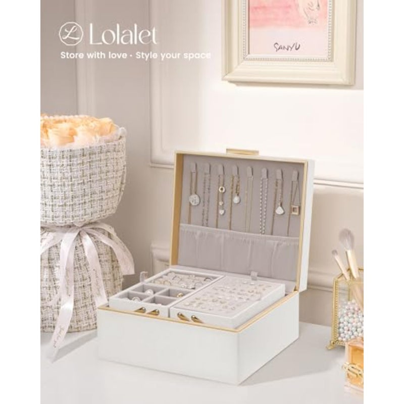 2-Layer Jewelry Box Organizer for Women, Large PU Leather Jewelry Case with Cloud Design, Foldable Retractable Storage for Necklaces Earrings Rings Bracelets - Image 5