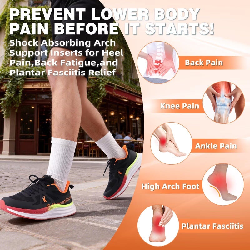 OrthoComfoot Men's Orthopedic Tennis Shoes: Arch Support High Instep Plantar Fasciitis Heel Spurs Hammer Toes Walking Shoes, Outdoor Athletic Driving Slip On Flat Feet Shopping Camping Trail Sneakers Black Size 10 - Image 4