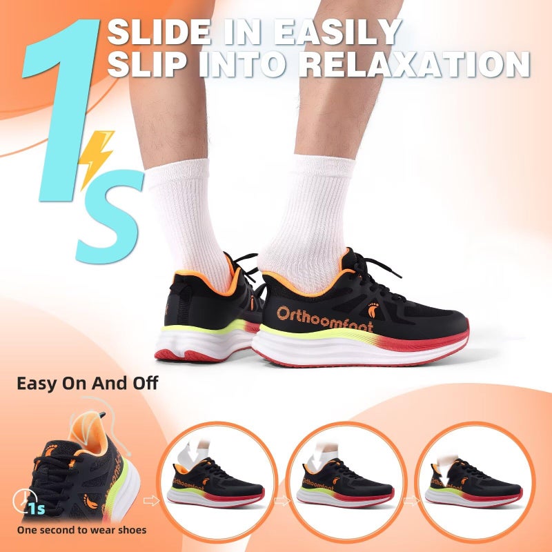 OrthoComfoot Men's Orthopedic Tennis Shoes: Arch Support High Instep Plantar Fasciitis Heel Spurs Hammer Toes Walking Shoes, Outdoor Athletic Driving Slip On Flat Feet Shopping Camping Trail Sneakers Black Size 10 - Image 2
