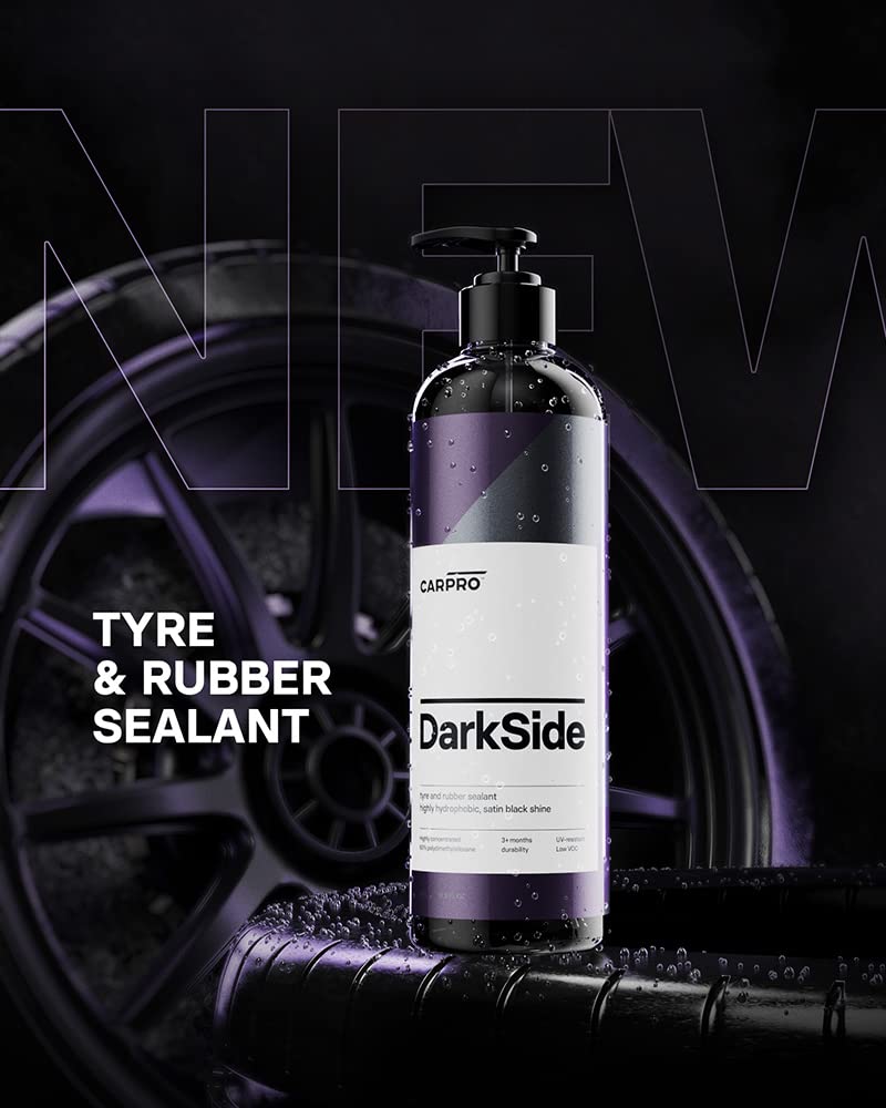 CARPRO DarkSide - Tire & Rubber Sealant, Hydrophobic & Self-Cleaning, Satin Black Shine, UV Protection, Revives Dull Faded Rubber, Ready to Use - Liter (34oz)