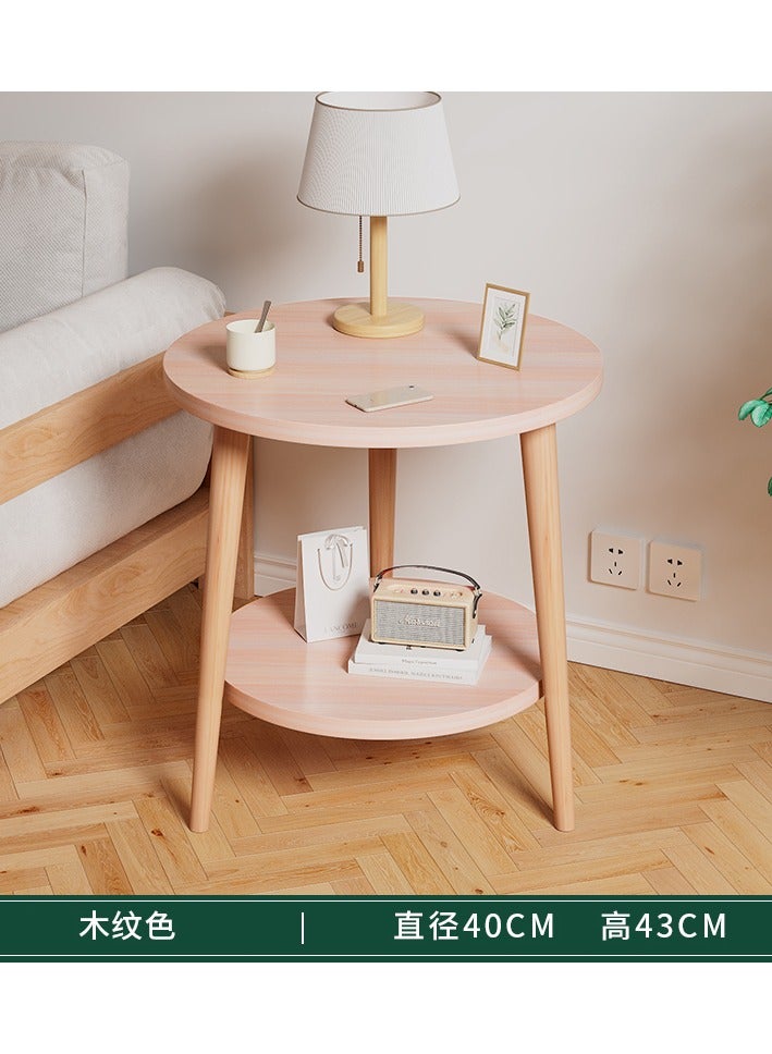 Generic Modern Round Side Table with 2 Tiers, White and Natural Wood, Living Room End Table with Storage Shelf (Grain, 40cm) 