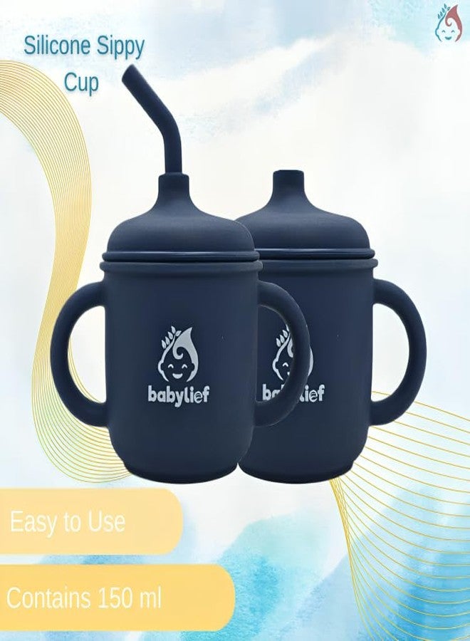Babylief™ Silicone Sippy Cup with Double Handles, and Contains 150ml (Navy Blue) - Image 2